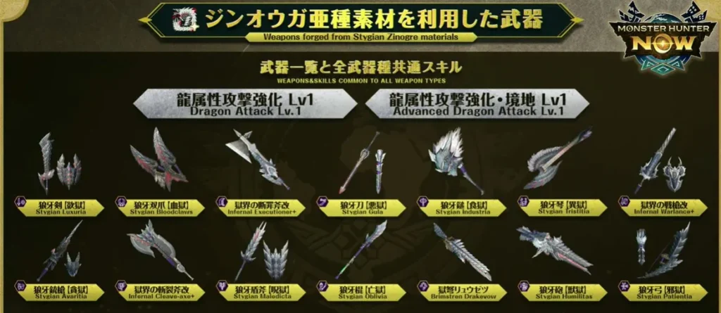 ジンオウガ亜種武器一覧